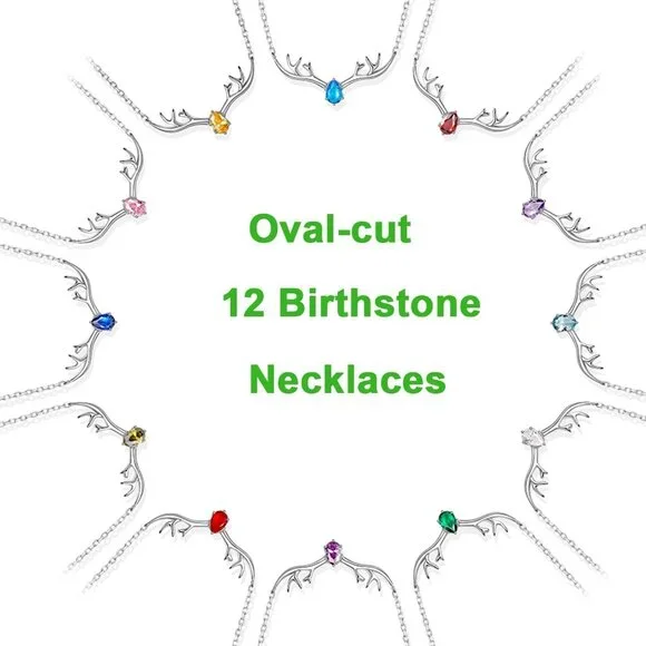 925 Sterling Silver Necklace/Antler Deer Necklace,Adjustable Silver Birthstone N